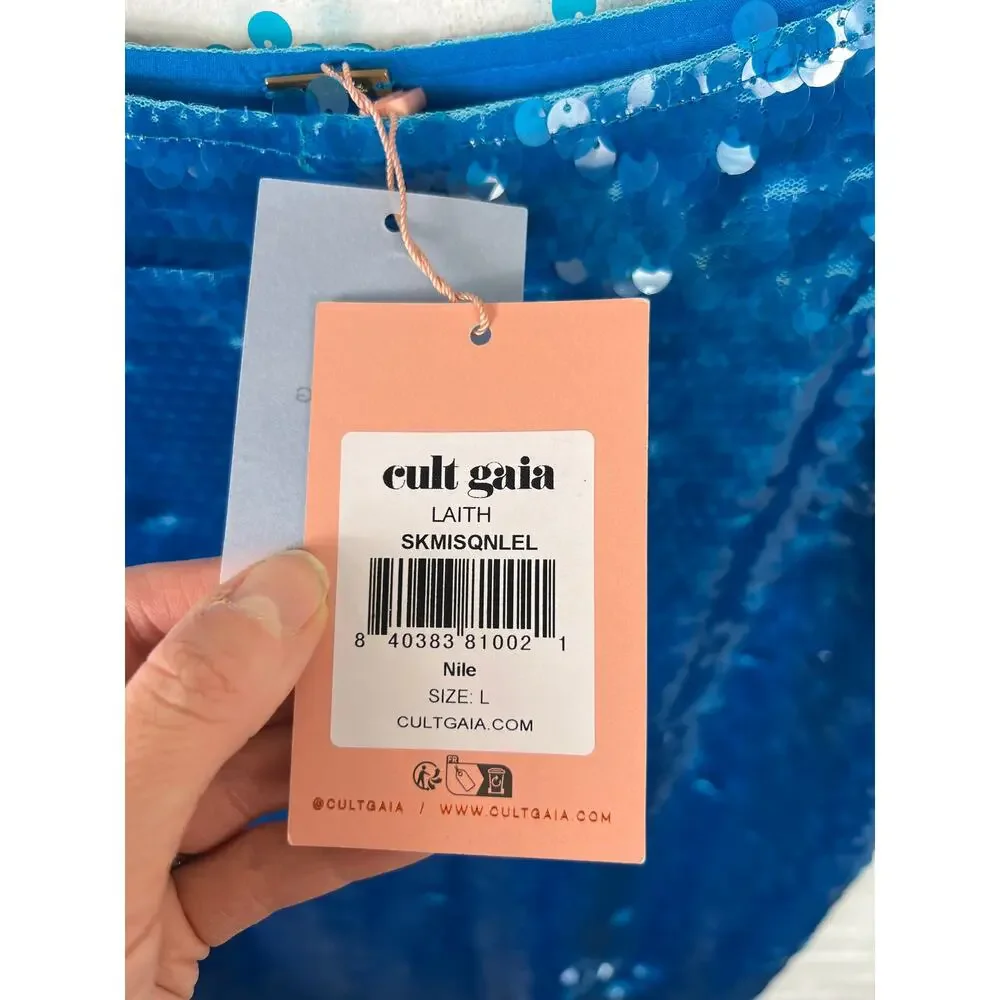 Cult Gaia Women's Laith sequin Maxi Skirt in Nile Blue Size Large NWT - Picture 3 of 6